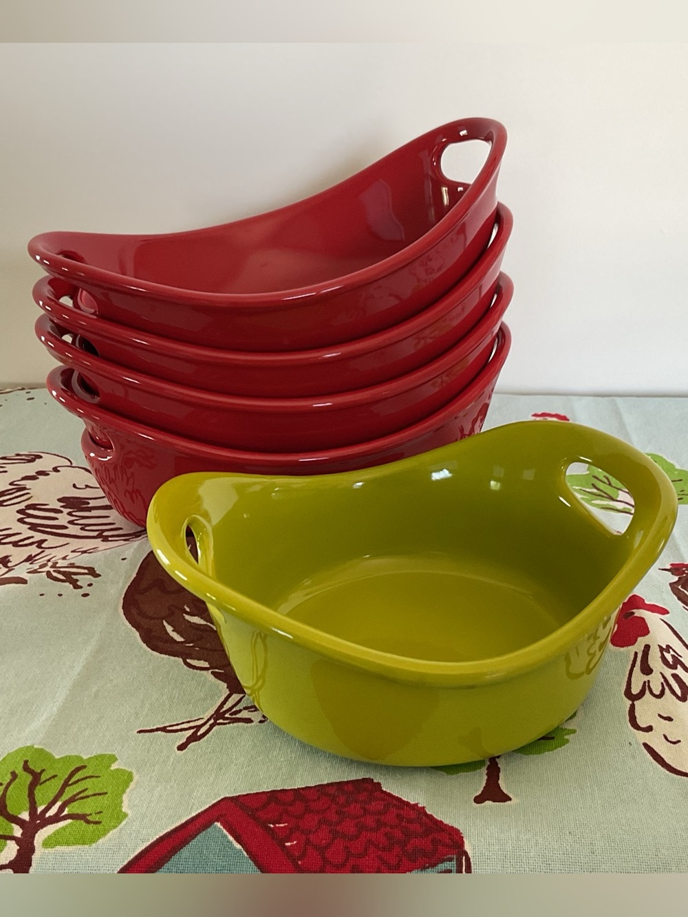 Rachael Ray Stoneware 4 Red Individual Serving/Casserole/Bakers Plus 1 Mini Dish